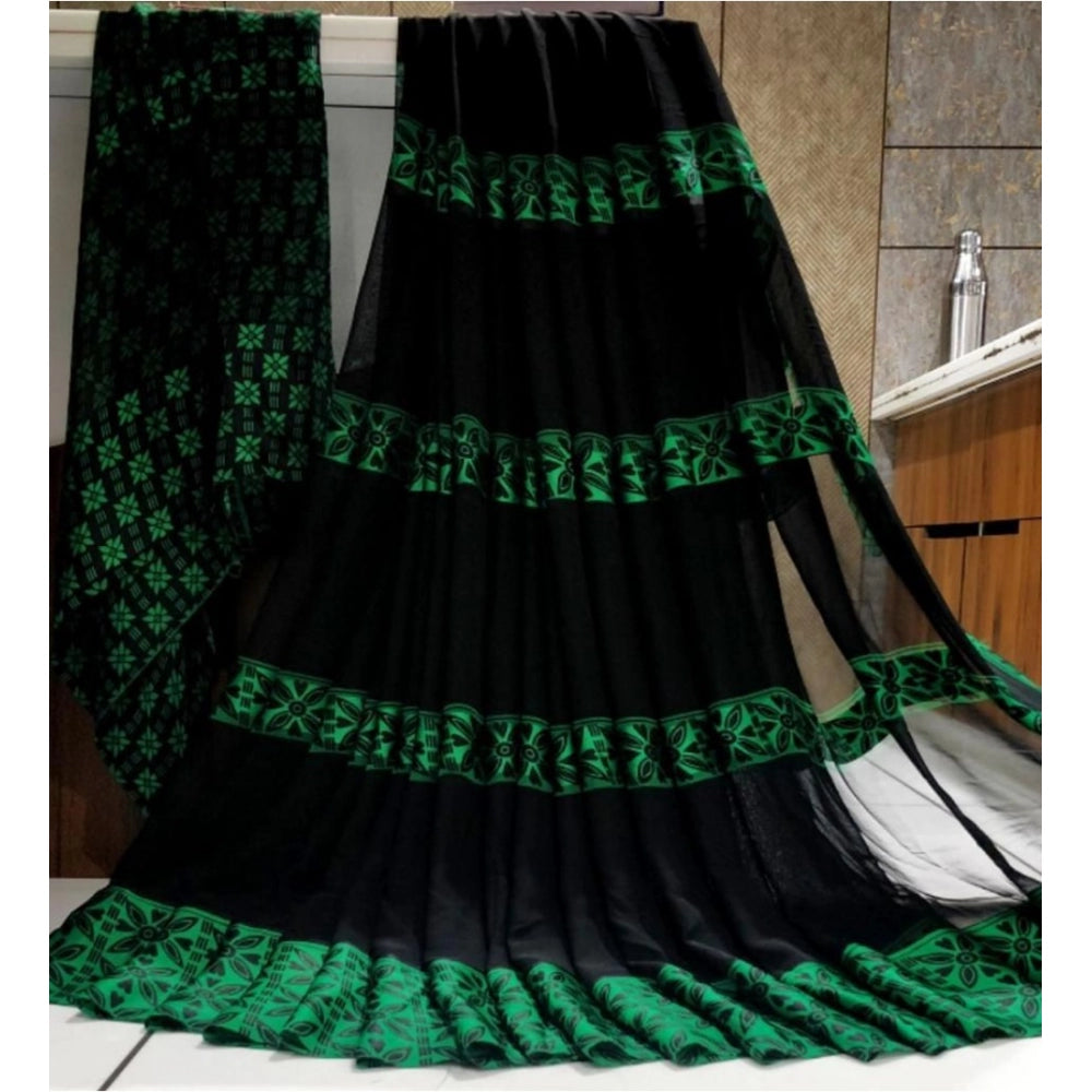 Generic Women's Satin Patta Printed Saree With Unstitched Blouse (Green)