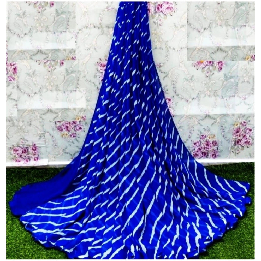 Generic Women's Georgette Printed Saree With Unstitched Blouse (Blue)