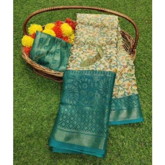 Generic Women's Viscose Rayon Printed Saree With Unstitched Blouse (Skyblue)