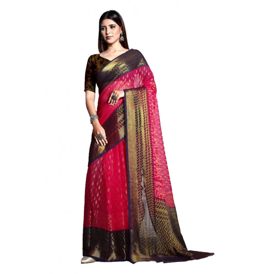 Generic Women's Viscose Rayon Printed Saree With Unstitched Blouse (Pink)