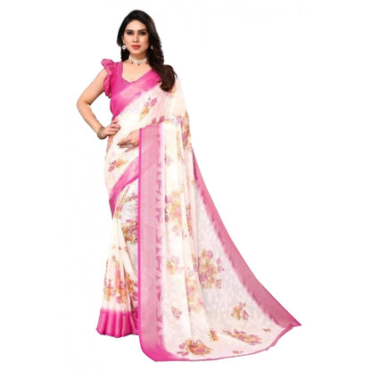 Generic Women's Viscose Rayon Printed Saree With Unstitched Blouse (Pink)