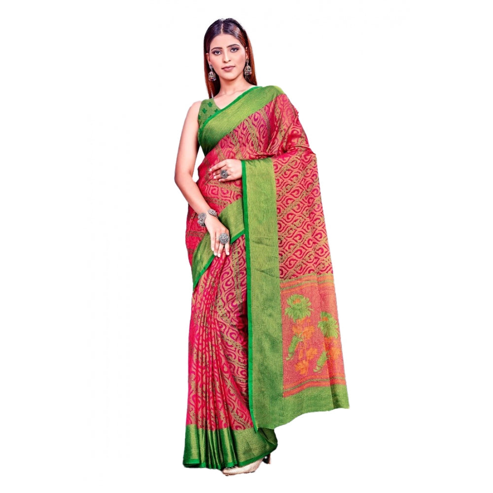 Generic Women's Viscose Rayon Printed Saree With Unstitched Blouse (Pink)