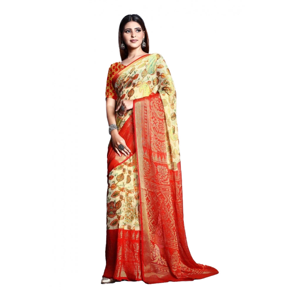 Generic Women's Viscose Rayon Printed Saree With Unstitched Blouse (Red)