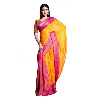 Generic Women's Viscose Rayon Printed Saree With Unstitched Blouse (Yellow)