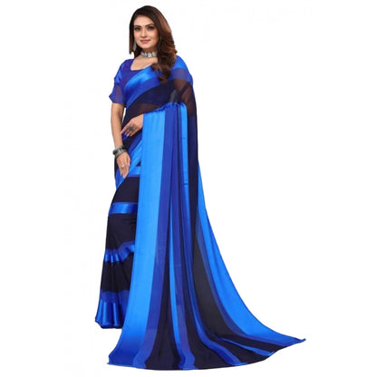 Generic Women's Satin Patta Printed Saree With Unstitched Blouse (Skyblue)