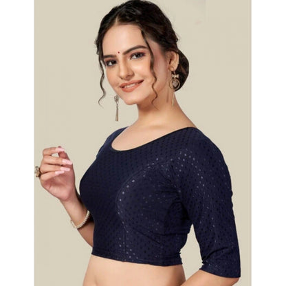 Generic Women's Cotton Lycra Blend Solid Non Padded Readymade Blouse (Navy Blue, Size: Free Size)