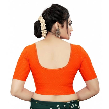 Generic Women's Cotton Lycra Blend Solid Non Padded Readymade Blouse (Orange, Size: Free Size)