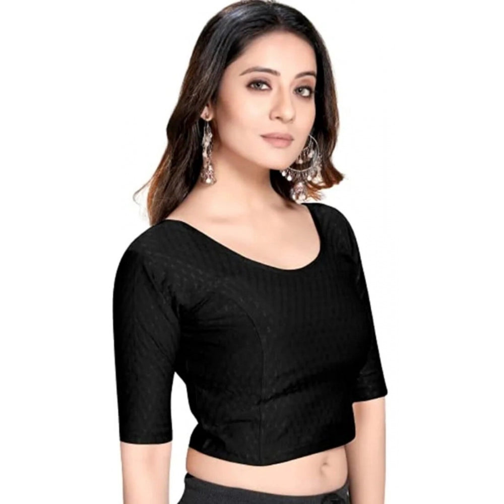 Generic Women's Cotton Lycra Blend Solid Non Padded Readymade Blouse (Black, Size: Free Size)