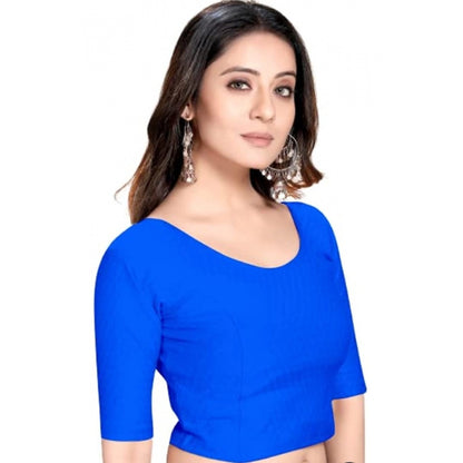 Generic Women's Cotton Lycra Blend Solid Non Padded Readymade Blouse (Royl Blue, Size: Free Size)