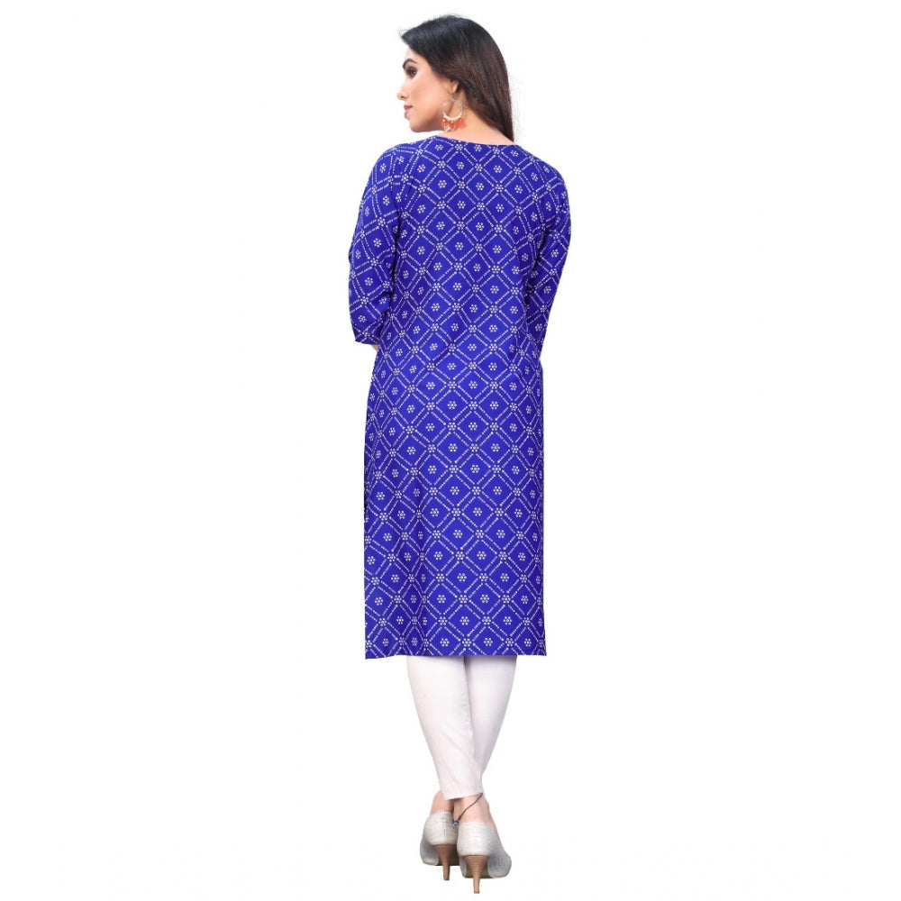 Generic Women's Casual 3/4th Sleeve Bandhani Printed Crepe Kurti (Blue)