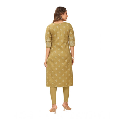 Generic Women's Casual 3/4th Sleeve Foil Gold Printed Ruby Cotton Kurti (Mustard)