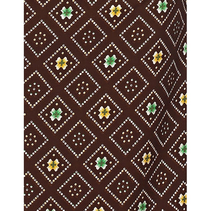 Generic Women's Casual 3/4th Sleeve Bandhani Printed Crepe Kurti (Brown)