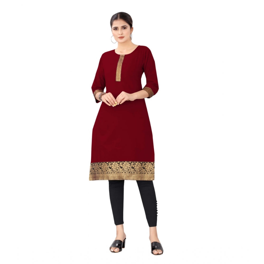 Generic Women's Casual 3/4th Sleeve Solid Cotton Kurti (Maroon)