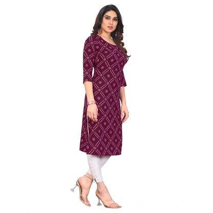 Generic Women's Casual 3/4th Sleeve Bandhani Printed Crepe Kurti (Wine)