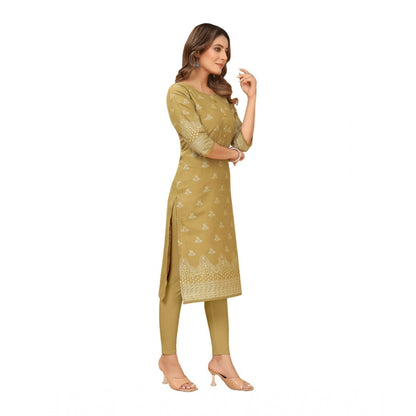 Generic Women's Casual 3/4th Sleeve Foil Gold Printed Ruby Cotton Kurti (Mustard)