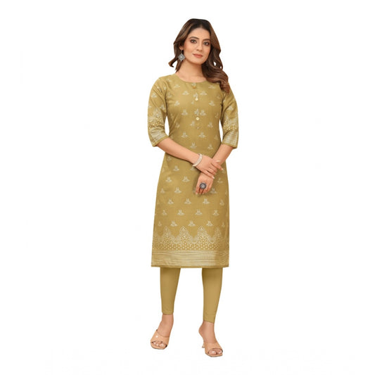 Generic Women's Casual 3/4th Sleeve Foil Gold Printed Ruby Cotton Kurti (Mustard)