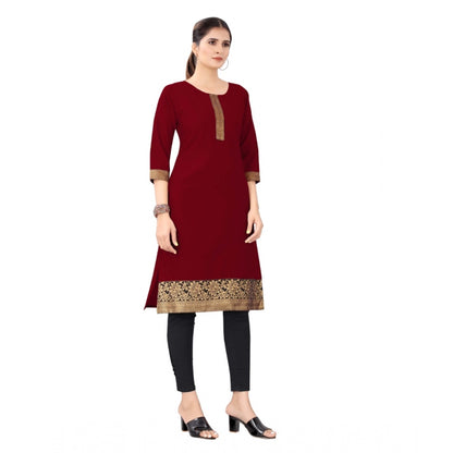 Generic Women's Casual 3/4th Sleeve Solid Cotton Kurti (Maroon)