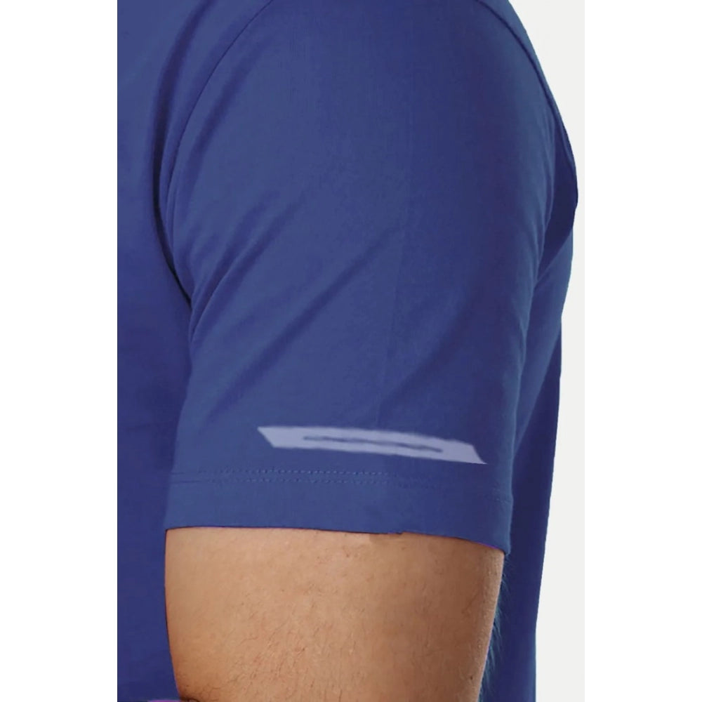 Generic Men's Casual Half sleeve Solid Polyester Crew Neck T-shirt (Blue)