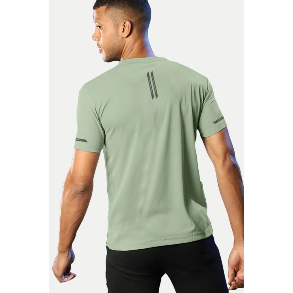 Generic Men's Casual Half sleeve Solid Polyester Crew Neck T-shirt (Pista)