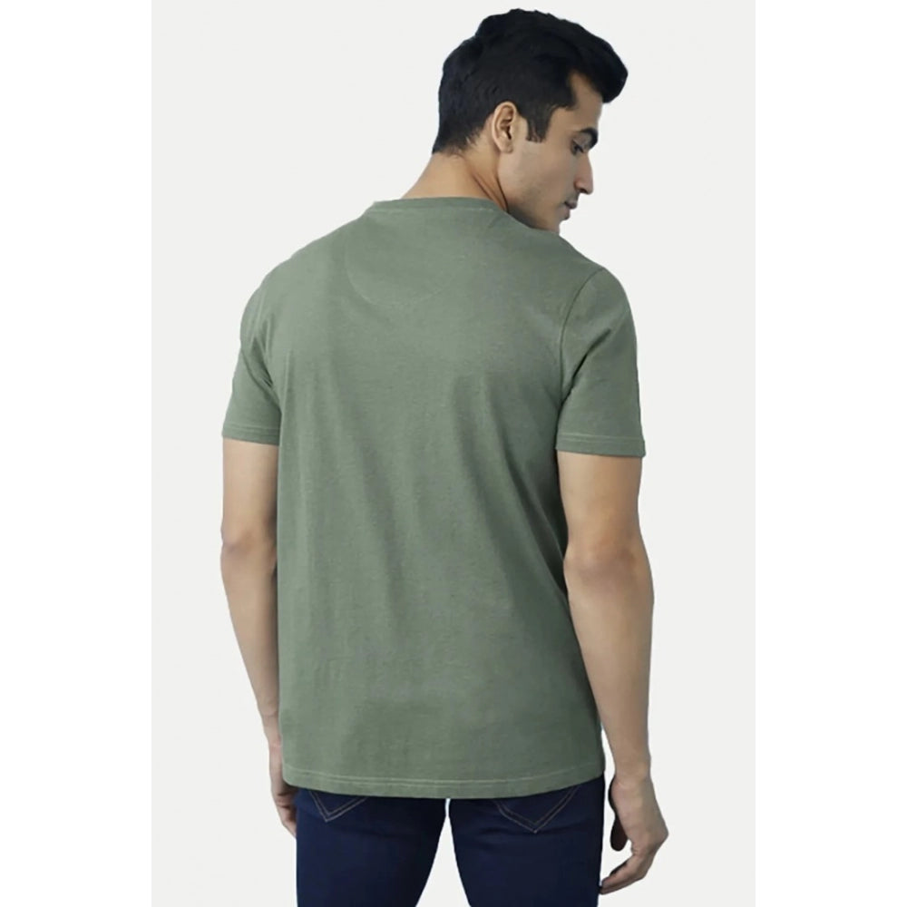 Generic Men's Casual Half sleeve Solid Cotton V Neck T-shirt (Green)