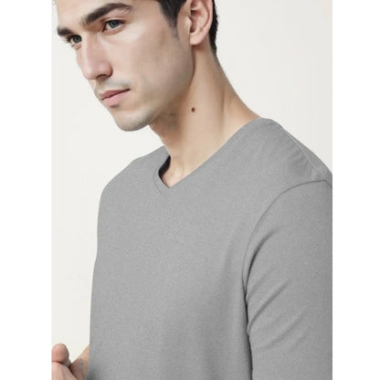 Generic Men's Casual Half sleeve Solid Cotton V Neck T-shirt (Grey Melange)