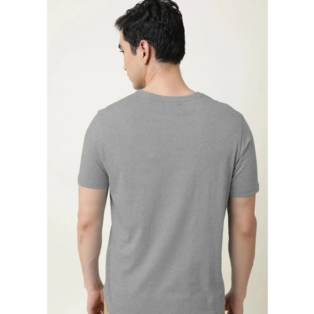 Generic Men's Casual Half sleeve Solid Cotton V Neck T-shirt (Grey Melange)