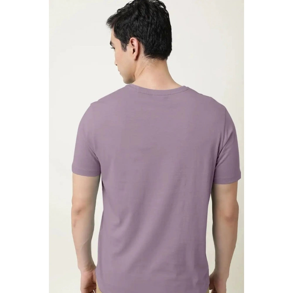 Generic Men's Casual Half sleeve Solid Cotton V Neck T-shirt (Lavender)