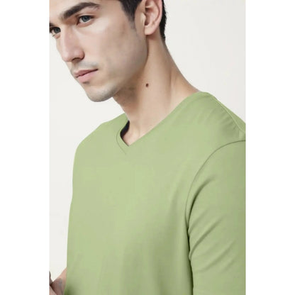 Generic Men's Casual Half sleeve Solid Cotton V Neck T-shirt (Pista)