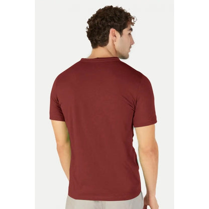 Generic Men's Casual Half sleeve Solid Cotton Henley Neck T-shirt (Maroon)