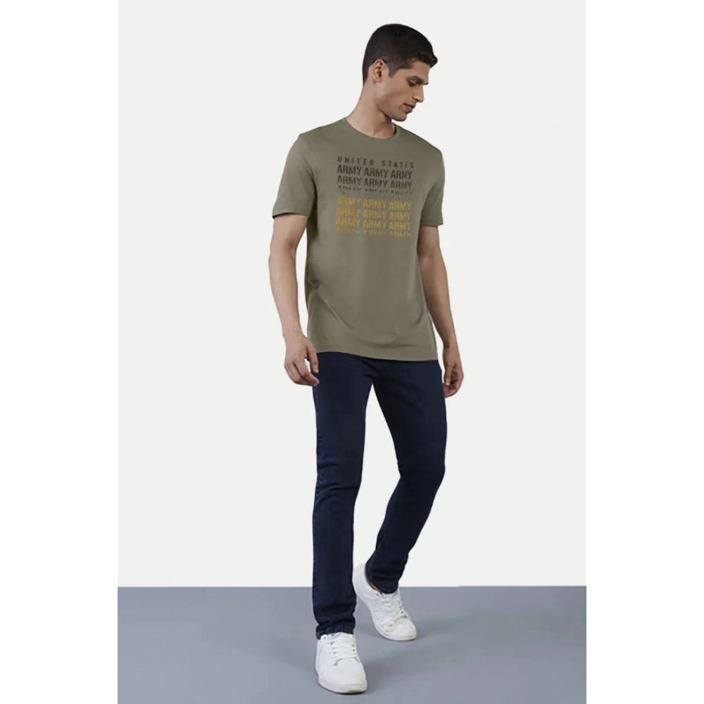 Generic Men's Casual Half sleeve Printed Cotton Crew Neck T-shirt (Olive)