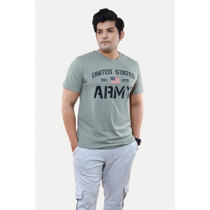 Generic Men's Casual Half sleeve Printed Cotton Crew Neck T-shirt (Grey)