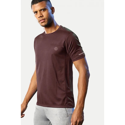 Generic Men's Casual Half sleeve Solid Polyester Crew Neck T-shirt (Maroon)