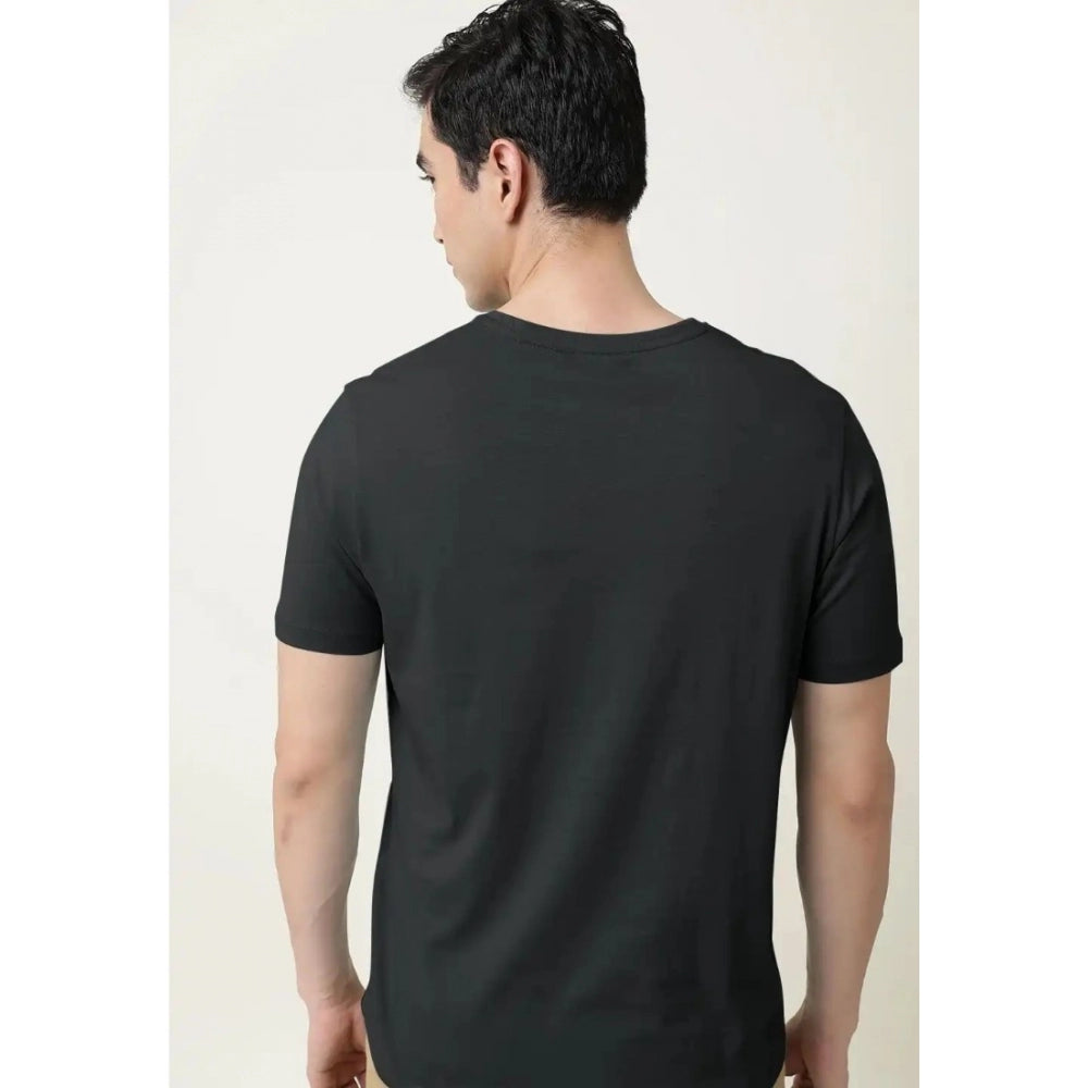 Generic Men's Casual Half sleeve Solid Cotton V Neck T-shirt (Black)