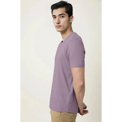 Generic Men's Casual Half sleeve Solid Cotton V Neck T-shirt (Lavender)