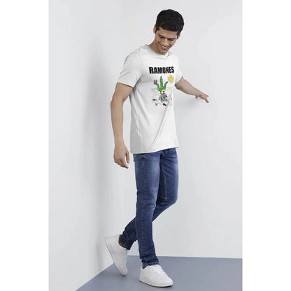 Generic Men's Casual Half sleeve Printed Polyester Crew Neck T-shirt (White)