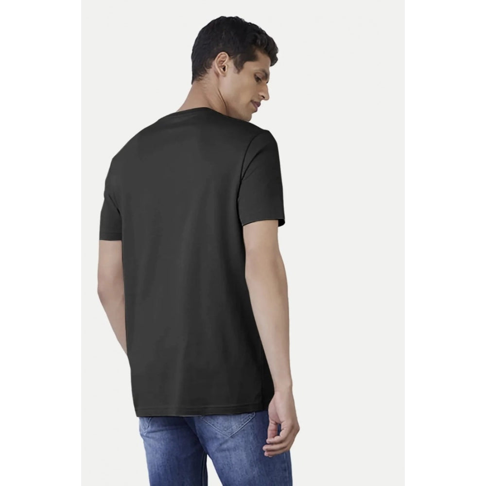 Generic Men's Casual Half sleeve Printed Cotton Crew Neck T-shirt (Black)