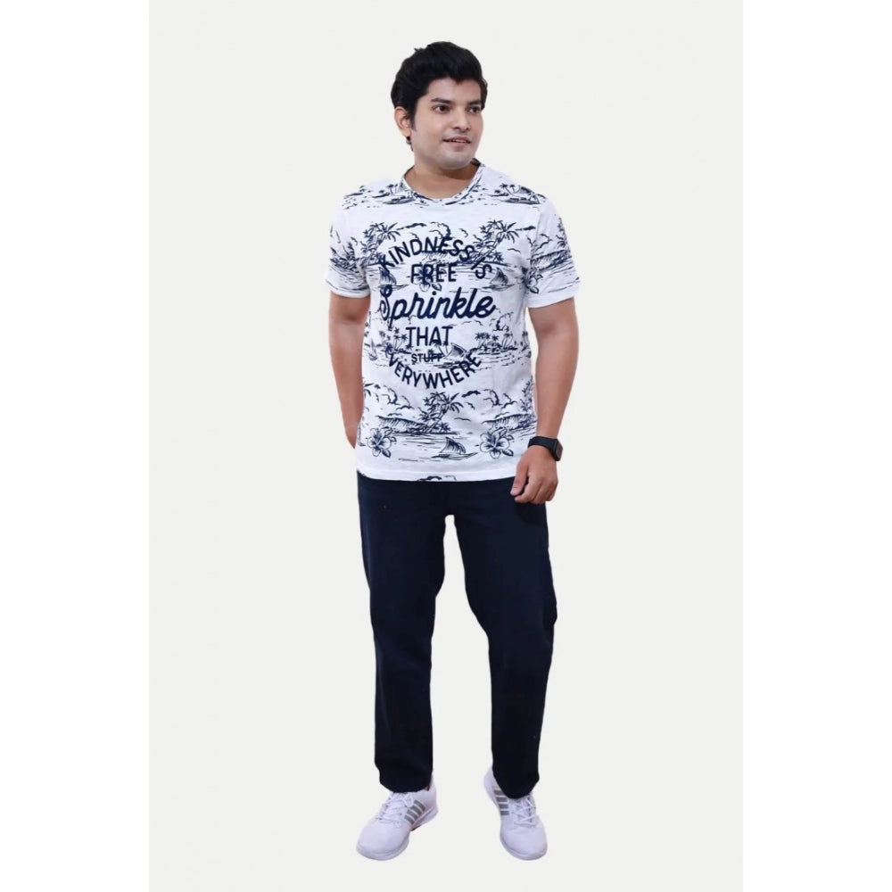 Generic Men's Casual Half sleeve Graphic Printed Cotton Round Neck T-shirt (White)