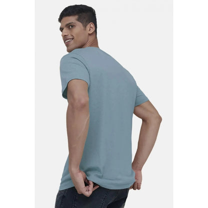 Generic Men's Casual Half sleeve Digital Printed Cotton Crew Neck T-shirt (Teal)