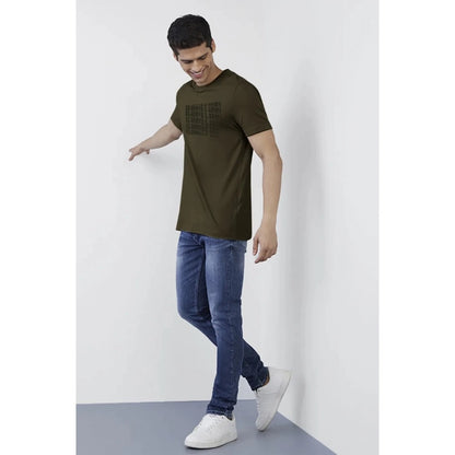 Generic Men's Casual Half sleeve Printed Cotton Crew Neck T-shirt (Dark Green)