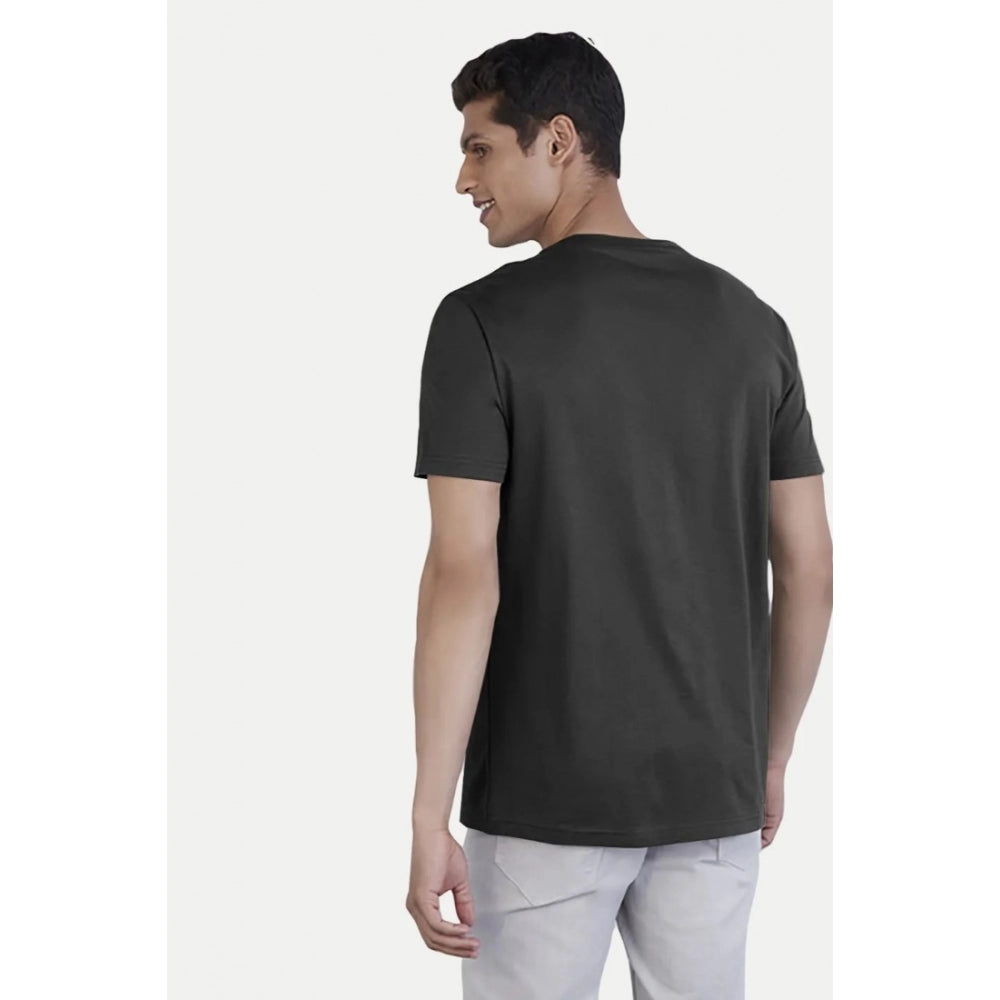 Generic Men's Casual Half sleeve Printed Cotton Crew Neck T-shirt (Black)