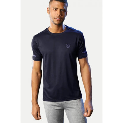 Generic Men's Casual Half sleeve Solid Polyester Crew Neck T-shirt (Navy)