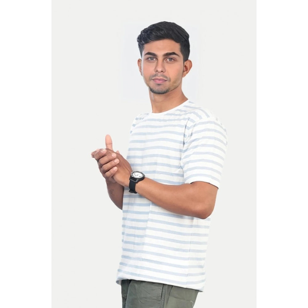 Generic Men's Casual Half sleeve Stripped Cotton Crew Neck T-shirt (White)