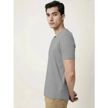 Generic Men's Casual Half sleeve Solid Cotton V Neck T-shirt (Grey Melange)