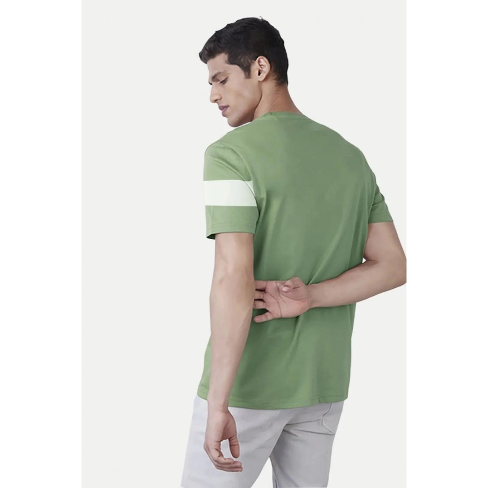 Generic Men's Casual Half sleeve Stripped Cotton Crew Neck T-shirt (Light Green)