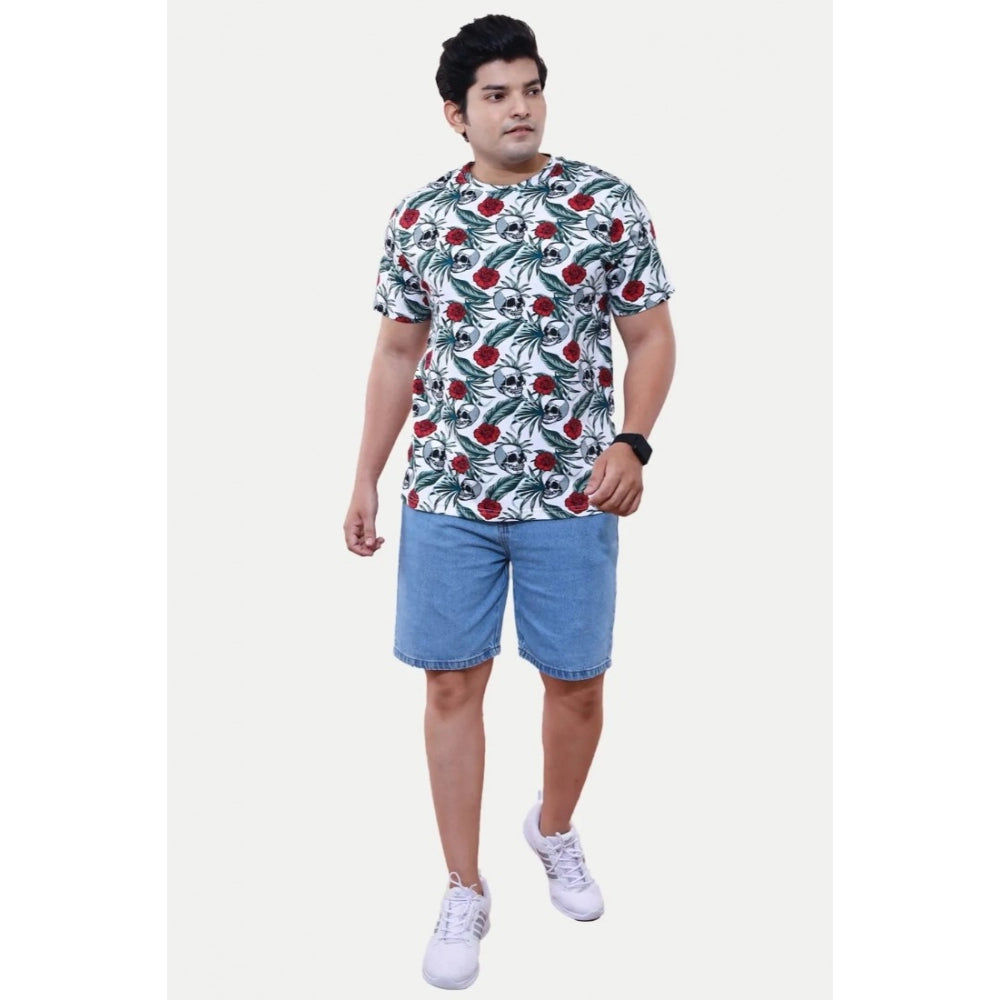 Generic Men's Casual Half sleeve Floral Printed Cotton Crew Neck T-shirt (White)