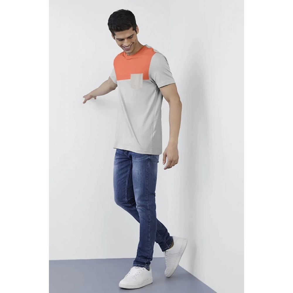 Generic Men's Casual Half sleeve Solid Cotton Round Neck T-shirt (Beige)