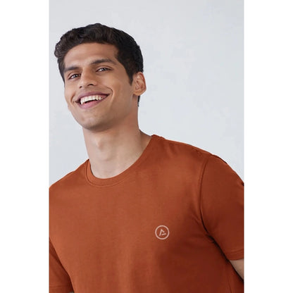 Generic Men's Casual Half sleeve Solid Polyester Crew Neck T-shirt (Rust)