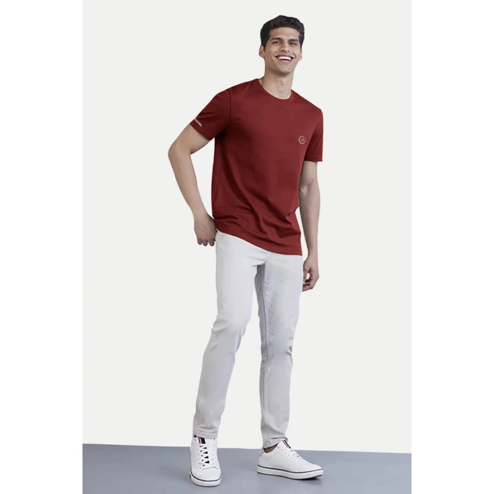 Generic Men's Casual Half sleeve Solid Polyester Crew Neck T-shirt (Maroon)