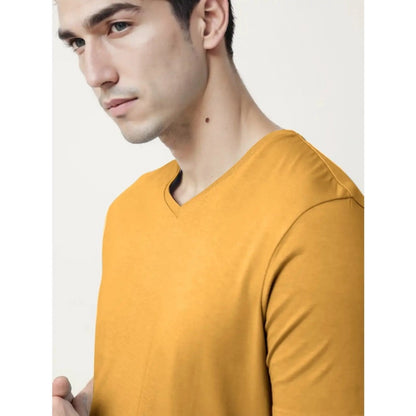 Generic Men's Casual Half sleeve Solid Cotton V Neck T-shirt (Mustard )