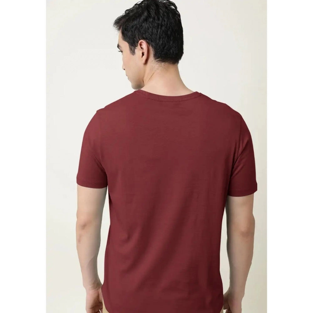 Generic Men's Casual Half sleeve Solid Cotton V Neck T-shirt (Maroon)